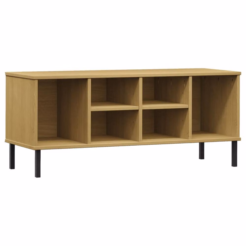 Berkfield Home OSLO Solid Wood Shoe Rack in Light Tan with Metal Legs, W/D/H: 106 x 35 x 45 cm – 3