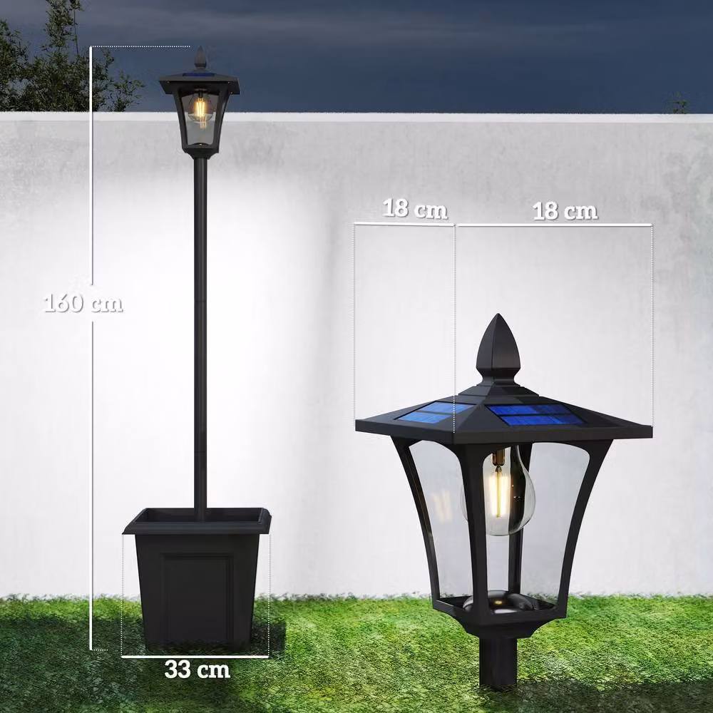 OUTSUNNY Black Aluminium LED Solar Garden Lamp Post with Dusk Sensor, Height: 160 cm – 3