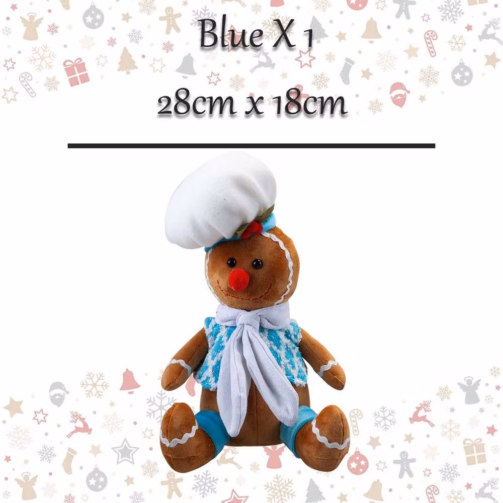 VFM e-Store Christmas Sitting Gingerbread Tabletop Decoration, Blue and Multicolour, W: 28 cm, H: 18 cm – 2