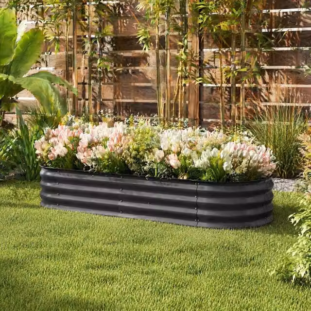 STILVORA Grey Galvanised Steel Raised Garden Bed, W/D/H: 150 x 60 x 60 cm