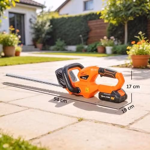 Outsunny 20 inch Cordless Reciprocating Hedge Trimmer with Rechargeable Battery, Orange – 8