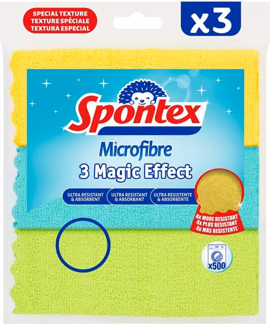 Spontex Magic Effect Microfibre Cloths, Multicolour, Pack of Three