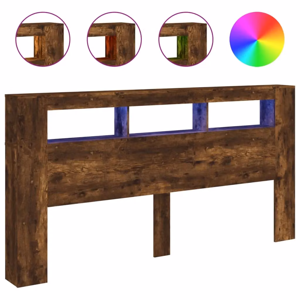 Berkfield Home LED Headboard in Smoked Oak Brown, Width: 200 cm – 2