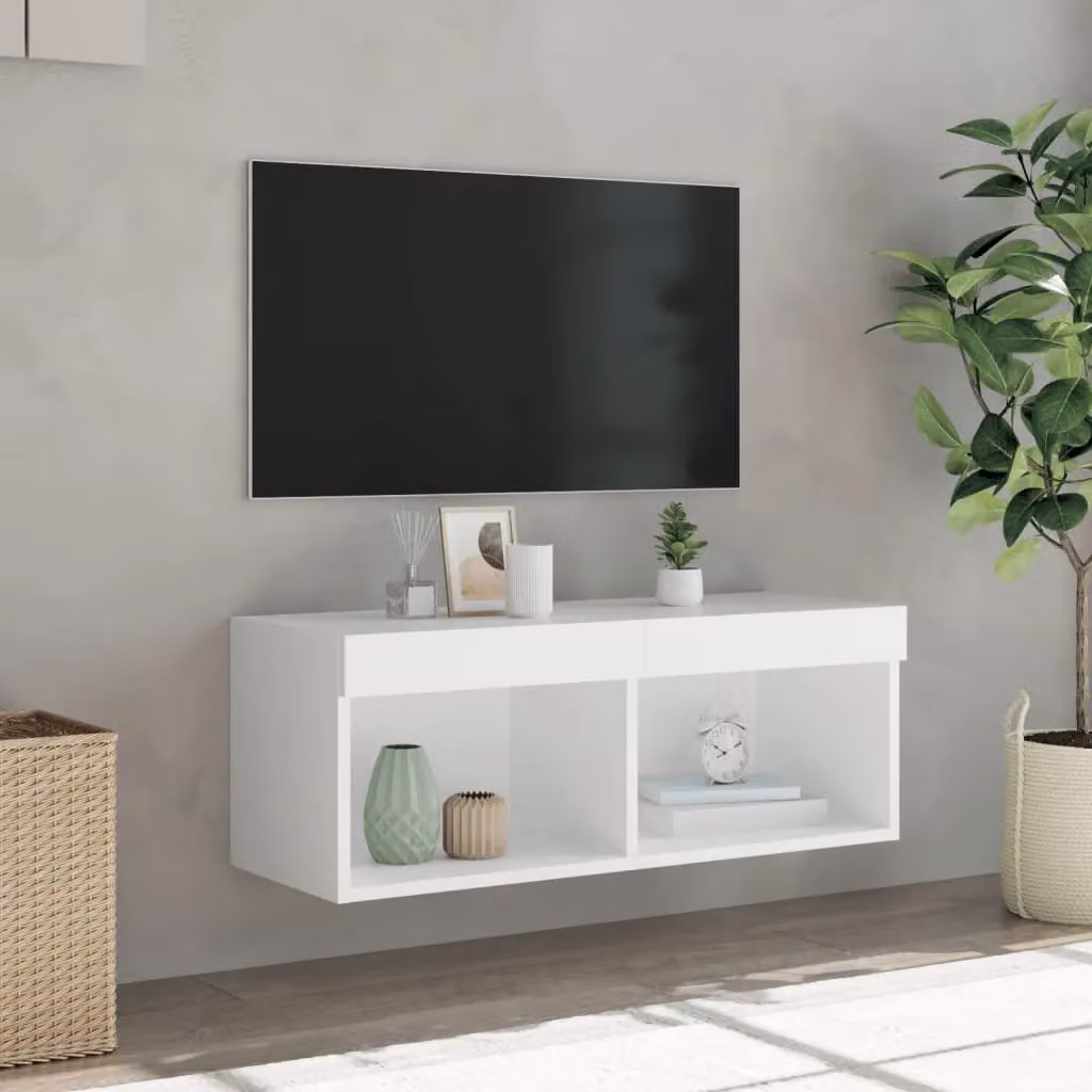Berkfield Home Modern White TV Cabinet with Integrated LED Lights, W/D/H: 80 x 30 x 30 cm – 4