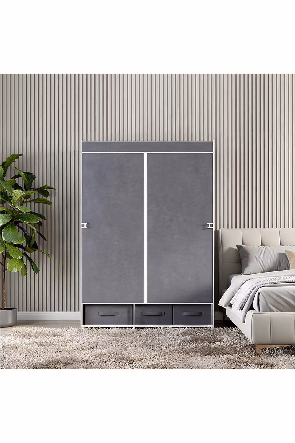 Living and Home Portable Wardrobe Garment Rack with 3 Storage Drawers and Hanging Rod in Grey – 2