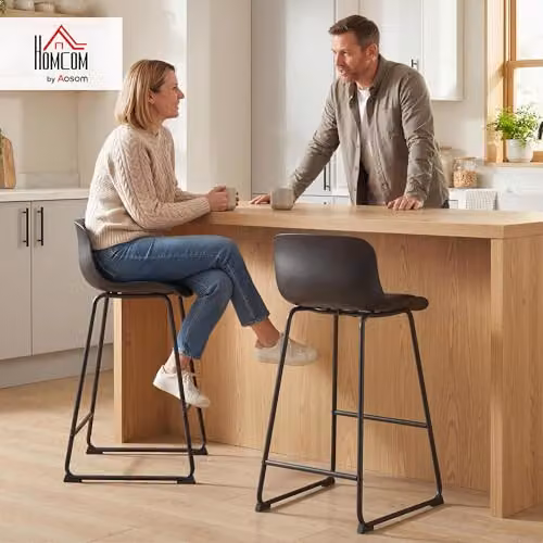HOMCOM Set of 2 Modern Black PU Leather Upholstered Bar Stools – 2