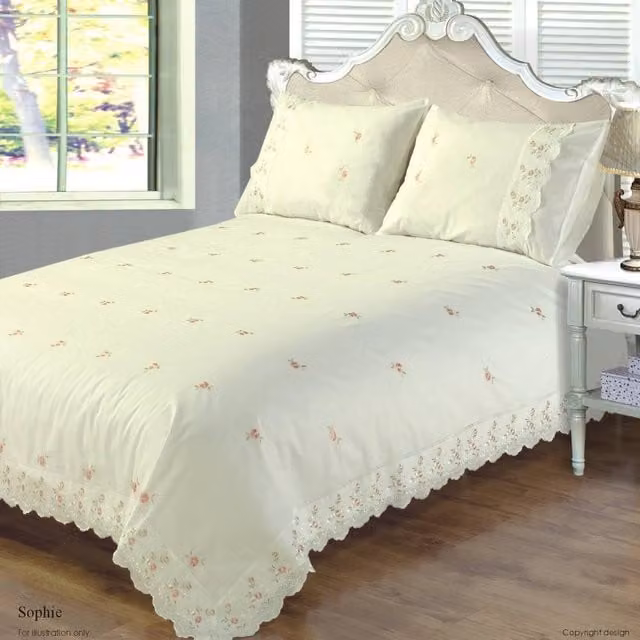 Rapport Home Sophie Floral Polycotton Duvet Set and Pillowcase in Beige and White, W: 140 cm, H: 200 cm