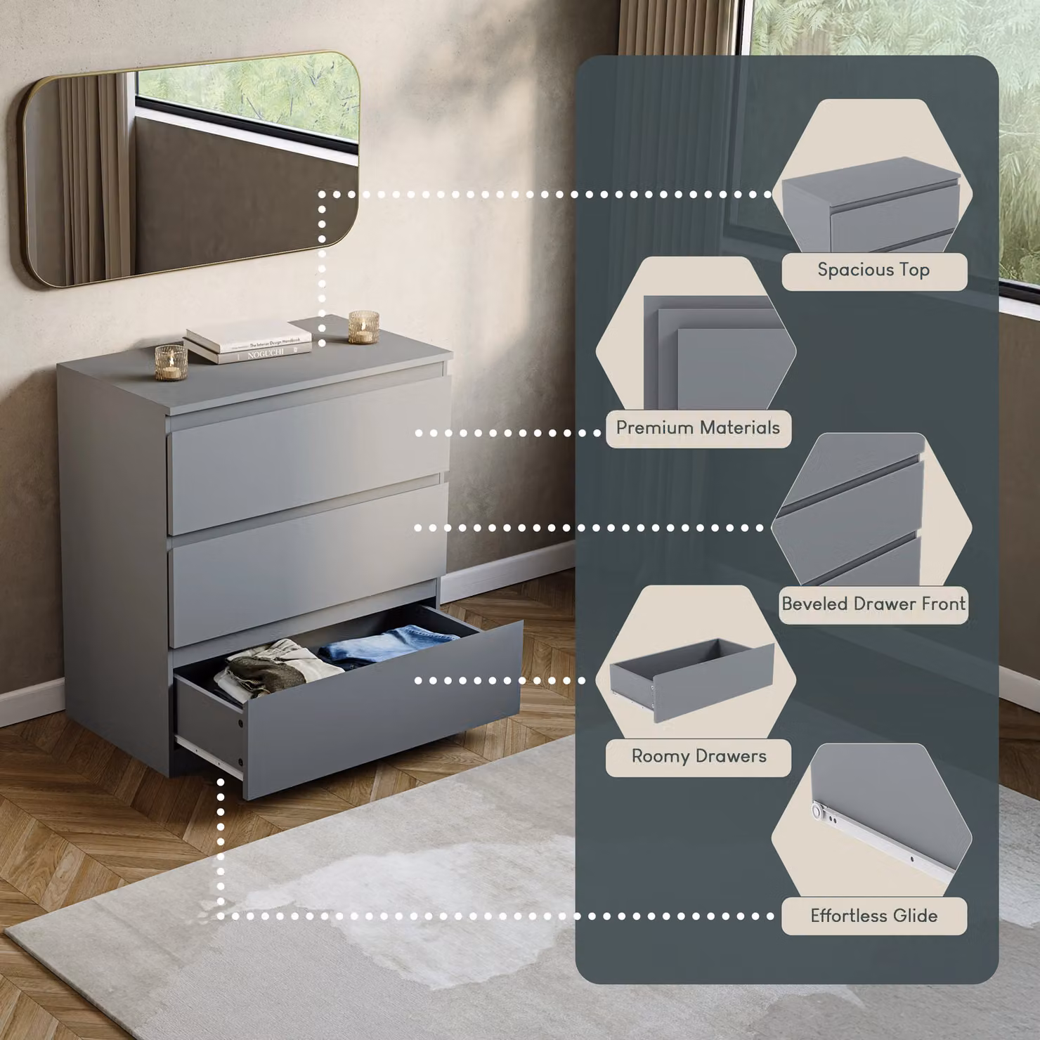 Vida Designs Denver 3 Drawer Chest of Drawers in Grey – 3
