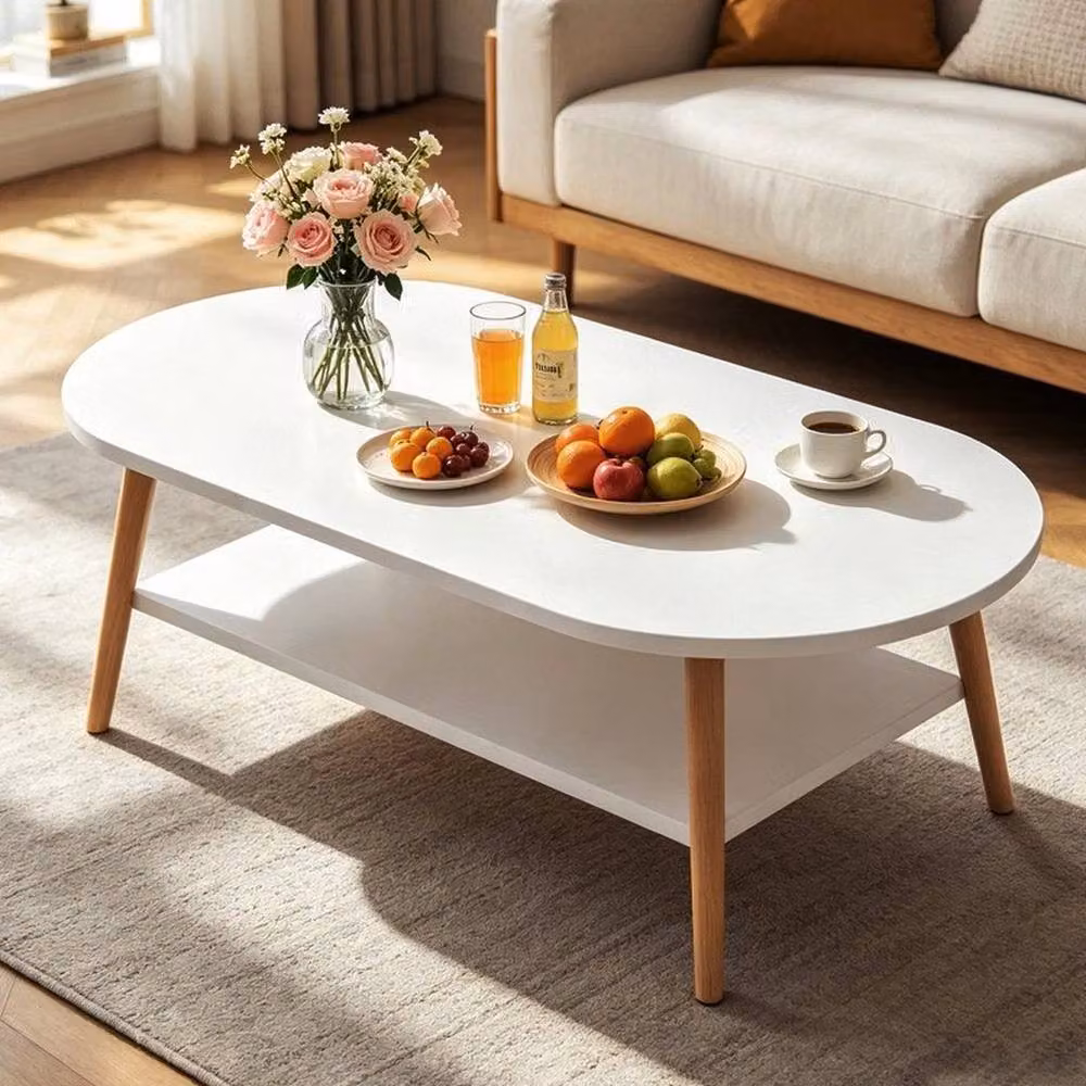 NESTLUNE Double-Layer Space-Saving Coffee Table in White, W: 100 cm, D: 60 cm, H: 42 cm – 2