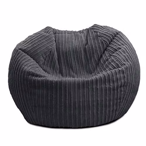 rucomfy Classic Kids Bean Bag Chair in Grey Corduroy with Removable Cover