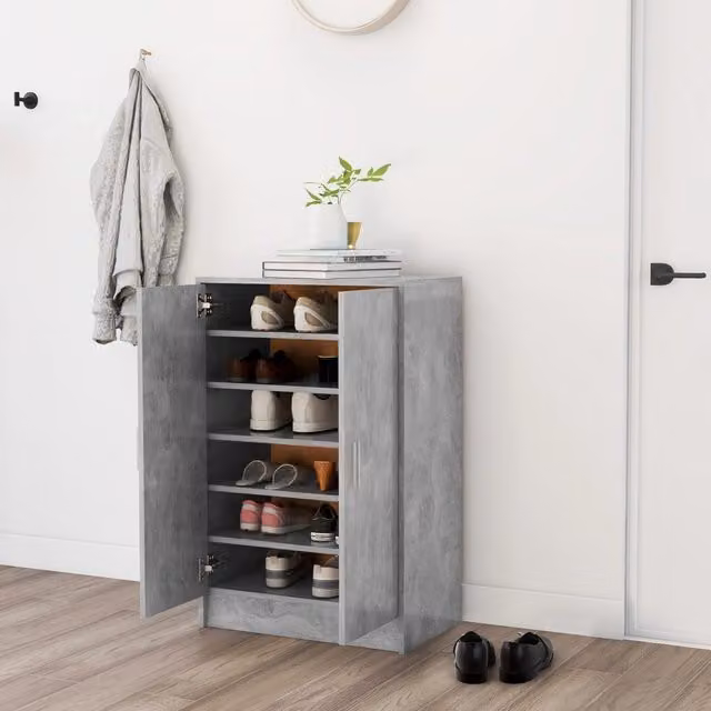 Berkfield Home Modern Shoe Cabinet in Concrete Grey, W/D/H: 60 x 35 x 92 cm – 1