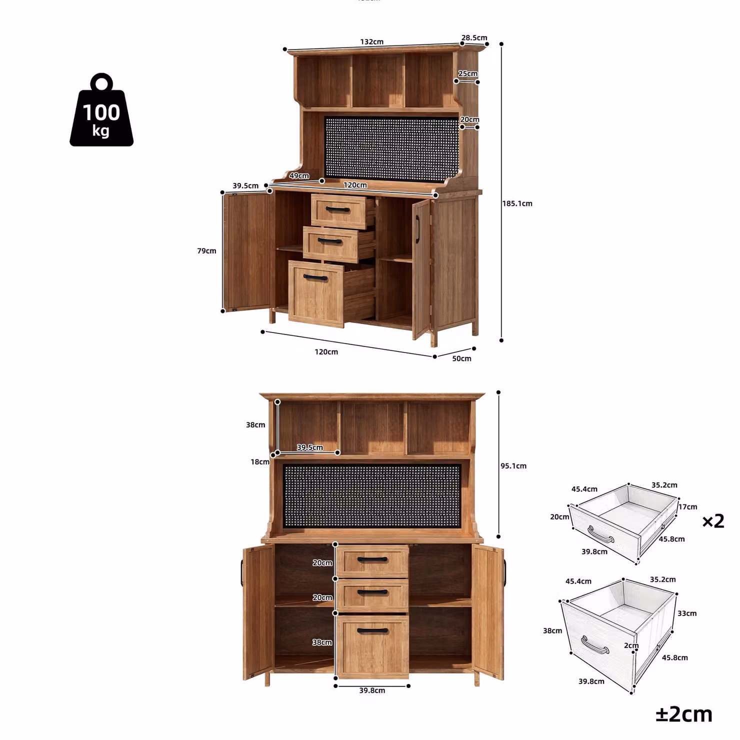 Aosom UK Rustic Brown Freestanding Outdoor Storage Cupboard with Drawers and Shelves, H x W x D: 185 x 50 x 50 cm – 3