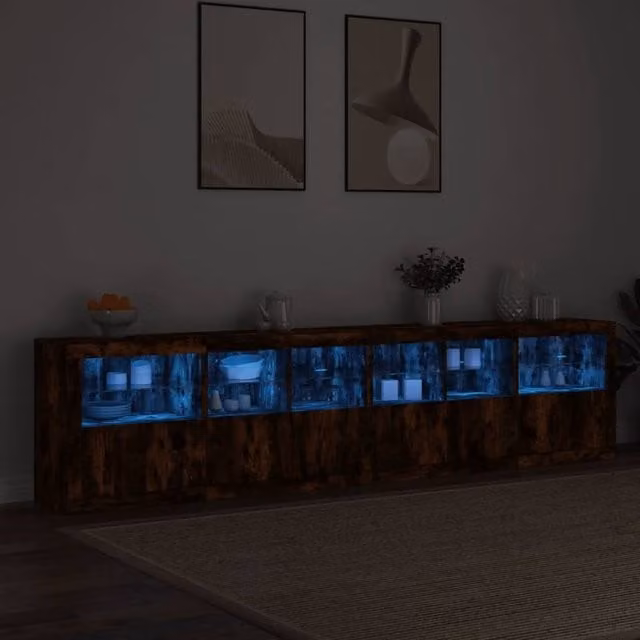 Berkfield Home Modern Sideboard with Integrated LED Lights in Smoked Oak Brown, W: 283 cm, D: 37 cm, H: 67 cm – 1