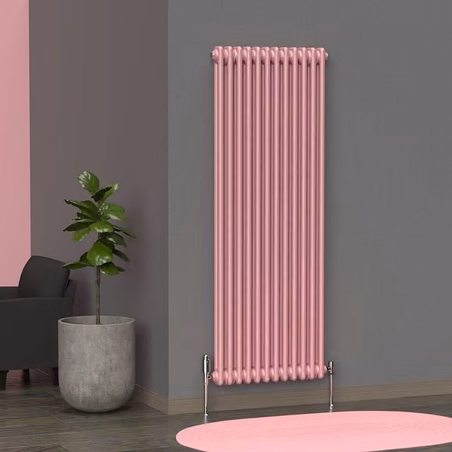 Lux Heat Vertical Coloured Column Radiator in Pastel Pink, H: 150 cm x W: 56 cm