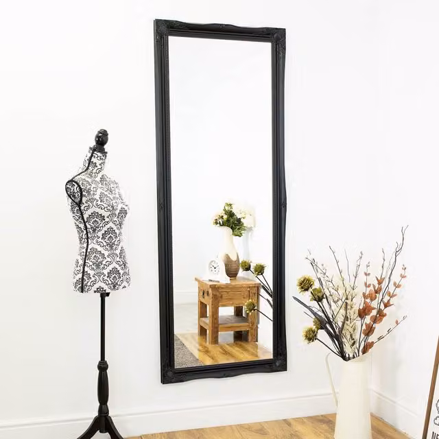 MirrorOutlet Black Shabby Chic Ornate Rectangular Wall Mirror, H: 198 cm, W: 75 cm