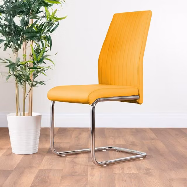FurnitureboxUK Lorenzo Faux Leather Dining Chairs with Chrome Legs, Set of 2, Mustard Yellow – 2