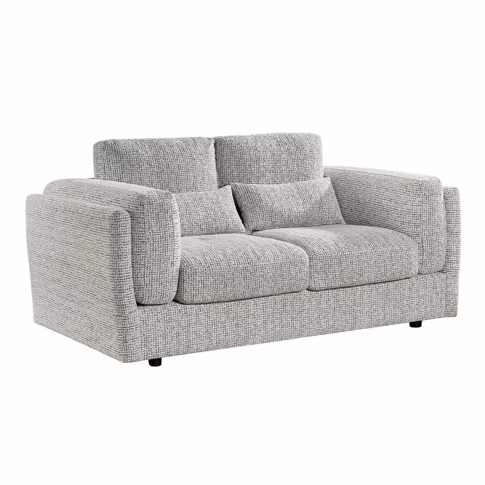 Furnishings For Less UK Bali 3 Piece Modern Sofa Suite in Grey Chenille Fabric, including 3 Seater Sofa, 2 Seater Sofa and Armchair with Scatter Cushions – 3