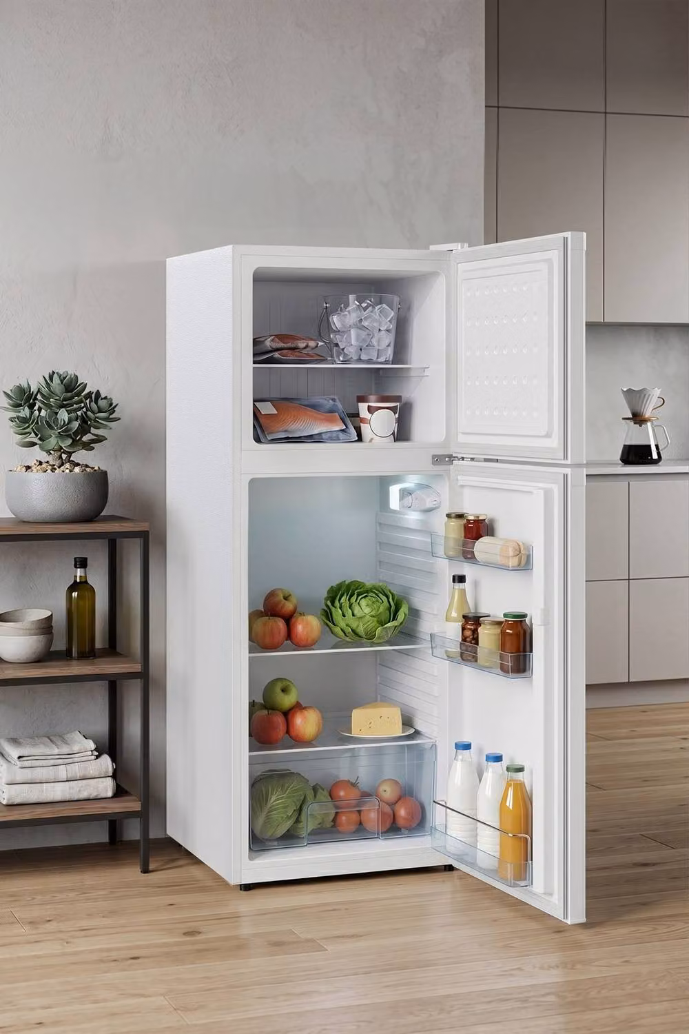 Living and Home 180L Double Door Freestanding Fridge Freezer with 45L Top Freezer in White – 4