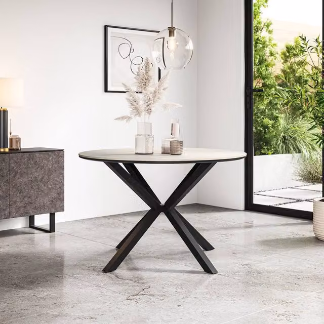 More4Homes Calne Round Sintered Stone Ceramic Dining Table in White, Diameter: 120 cm, Height: 75 cm