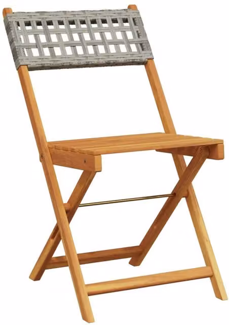 Berkfield Home Beautiful Set of 6 Grey Poly Rattan and Oiled Acacia Wood Folding Garden Chairs