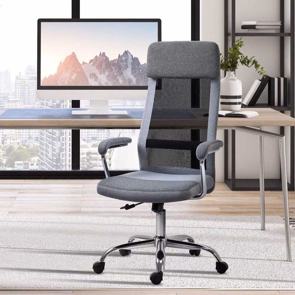 STILVORA Grey Fabric Task Chair with Armrests and Swivel Castors – 2