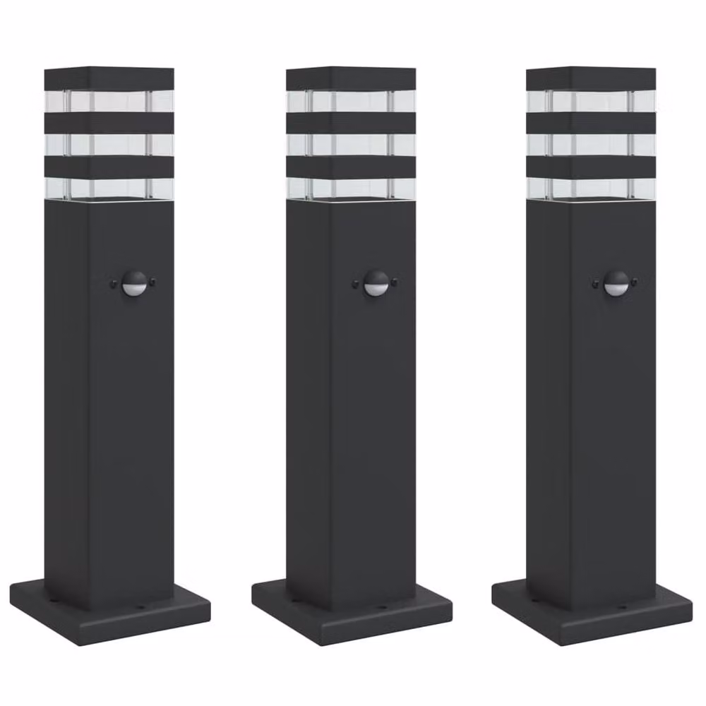 Berkfield Home Set of 3 Black Aluminium Solar Outdoor Floor Lamps with Motion Sensors, Height: 50 cm – 2