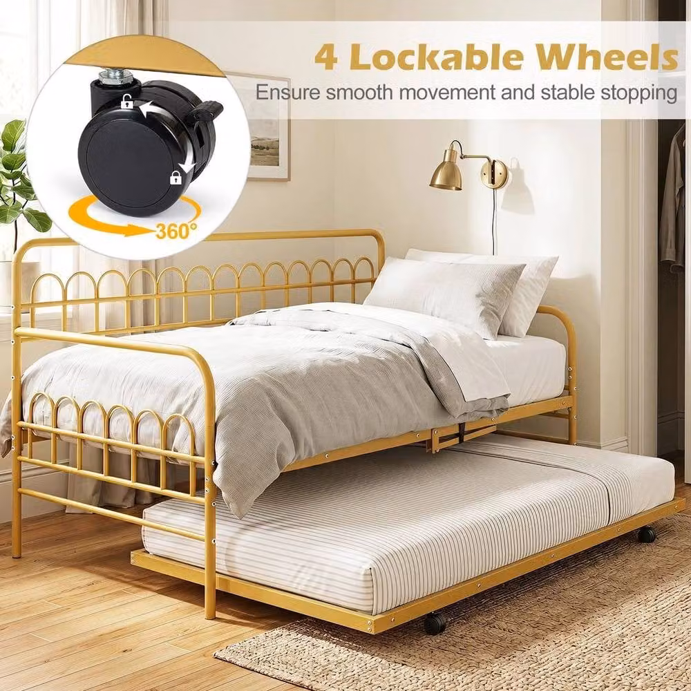 KORVIXA Modern Gold Pull-Out Single Daybed Sofa-Bed with Metal Frame – 3