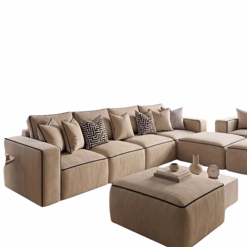 Stratus Interiors Sloane 2-Tone Modular Corner Sofa in Beige with Custom Contrast Piping and Scatter Cushions – 2