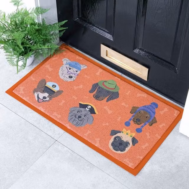 Artsy Mats Dogs with Hats Doormat in White and Multicolour, W/D/H: 70 x 40 cm