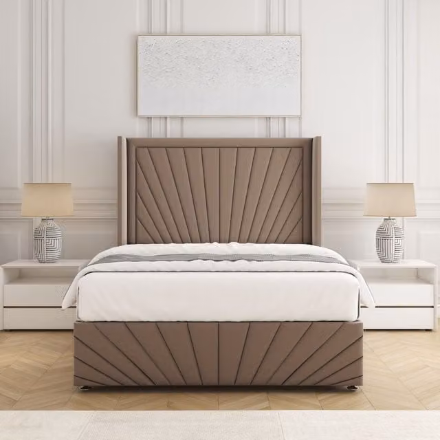 BSSPOKE Nola Plush Velvet Divan Bed Set with 54 inch Headboard and Mattress in Bronze, Double Size (W/D/H: 140 x 200 cm)