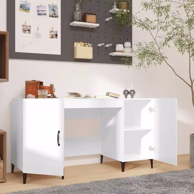 Berkfield Home Modern High Gloss White Writing Desk, W/D/H: 140 x 50 x 75 cm