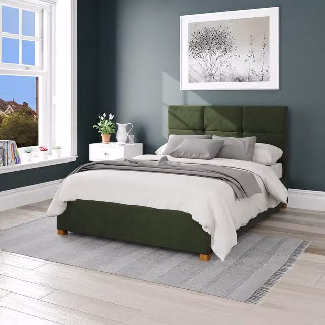 Aspire Caine Upholstered Plush Velvet Ottoman Storage Bed in Green, W/D/H: 180 x 200 cm