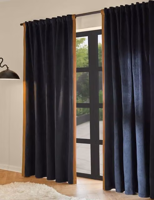 MADE Audley Blue Velour Eyelet Curtains, H: 183 cm x W: 168 cm