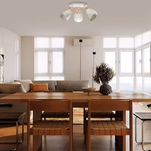 Happy Homewares Scandinavian Triple Adjustable LED Spot Ceiling Light in Grey with Wood Trims, W/D/H: 23 x 16 x 23 cm – 2