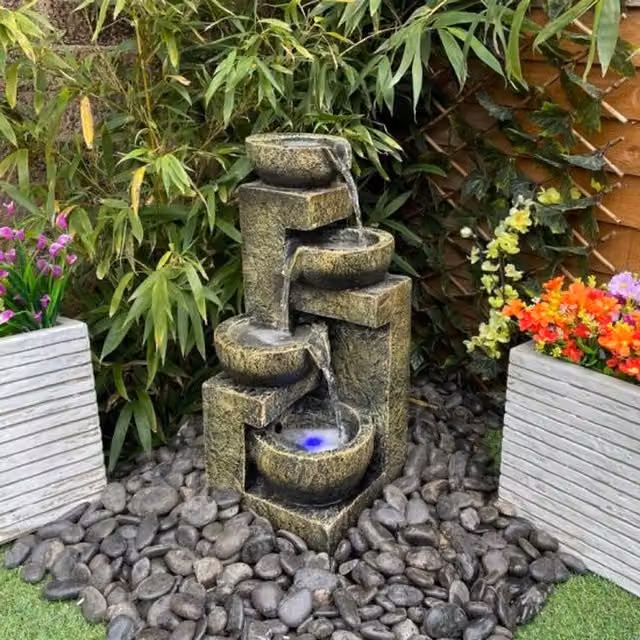 Tranquility Aztec Modern Solar Cascade Water Feature in Grey Stone