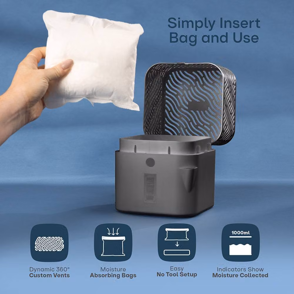LIVIVO HumiDrop Refillable Dehumidifier, Grey, 1000ml with Drainage Spout – 5