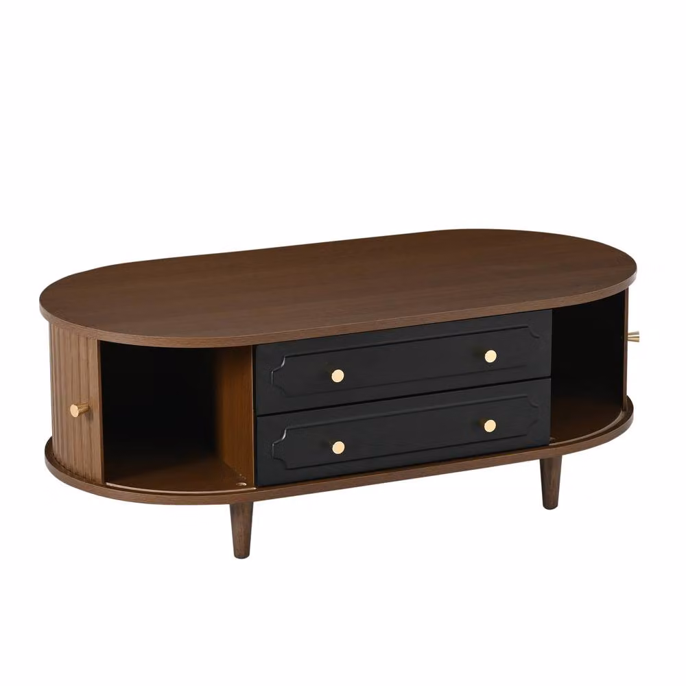 ModernLuxe Modern Coffee Table with Drawers and Roll-up Door Storage in Walnut – 4