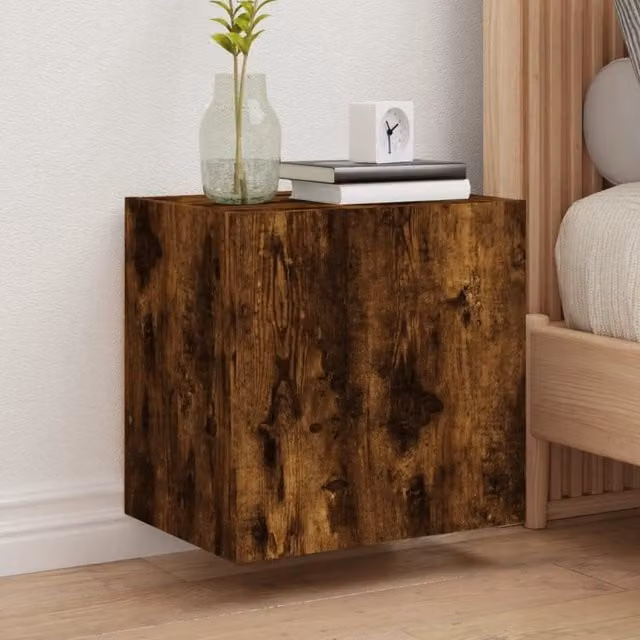 Berkfield Home Set of 2 Smoked Oak TV Wall Cabinets in Brown, W/D/H: 40.5 x 30 x 40 cm