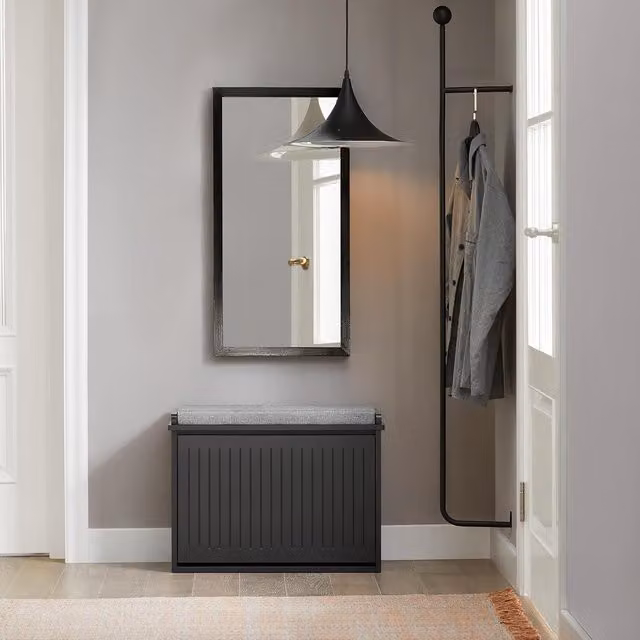 SoBuy Modern Shoe Storage Bench with Fabric Cushion and Flip Drawer in Black, Width: 62 cm