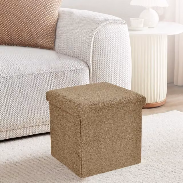Home Republic Teddy Boucle Foldable Storage Ottoman in Beige, Small – 1