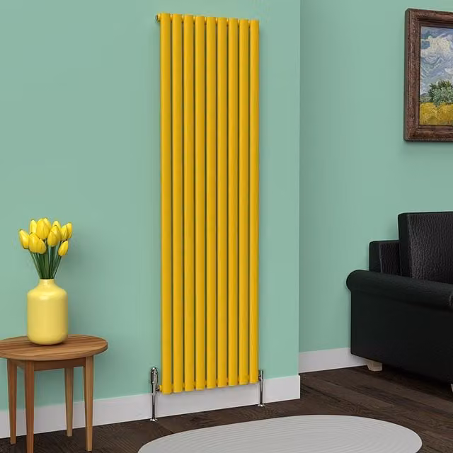Lux Heat Oval Coloured Vertical Radiator in Sunflower Yellow, H: 180 cm, W: 54 cm