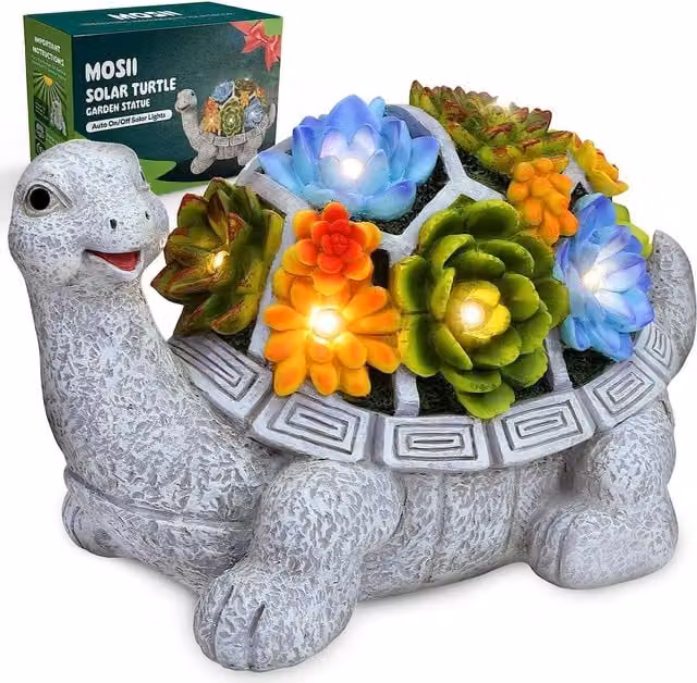 Mosii Solar Turtle Garden Sculpture Ornament with 7 LED Lights in Multicolour and Grey