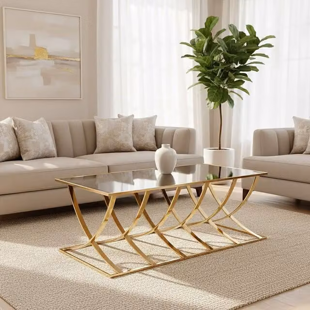 Orsina Modern Rectangular Coffee Table with Glass Top in Gold – 1