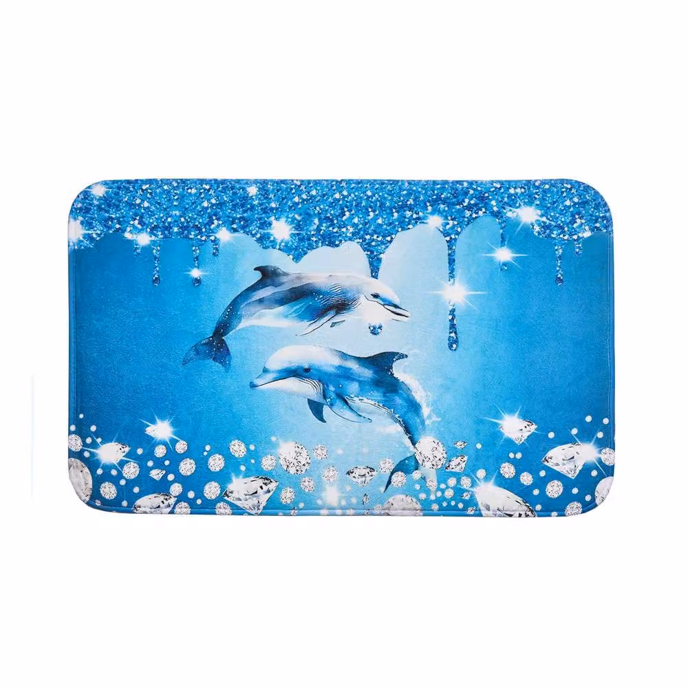 Coopers of Stortford 4-Piece Blue Dolphin Bathroom Set including Shower Curtain, Bath Mat, WC Pedestal Mat and WC Lid Cover – 2