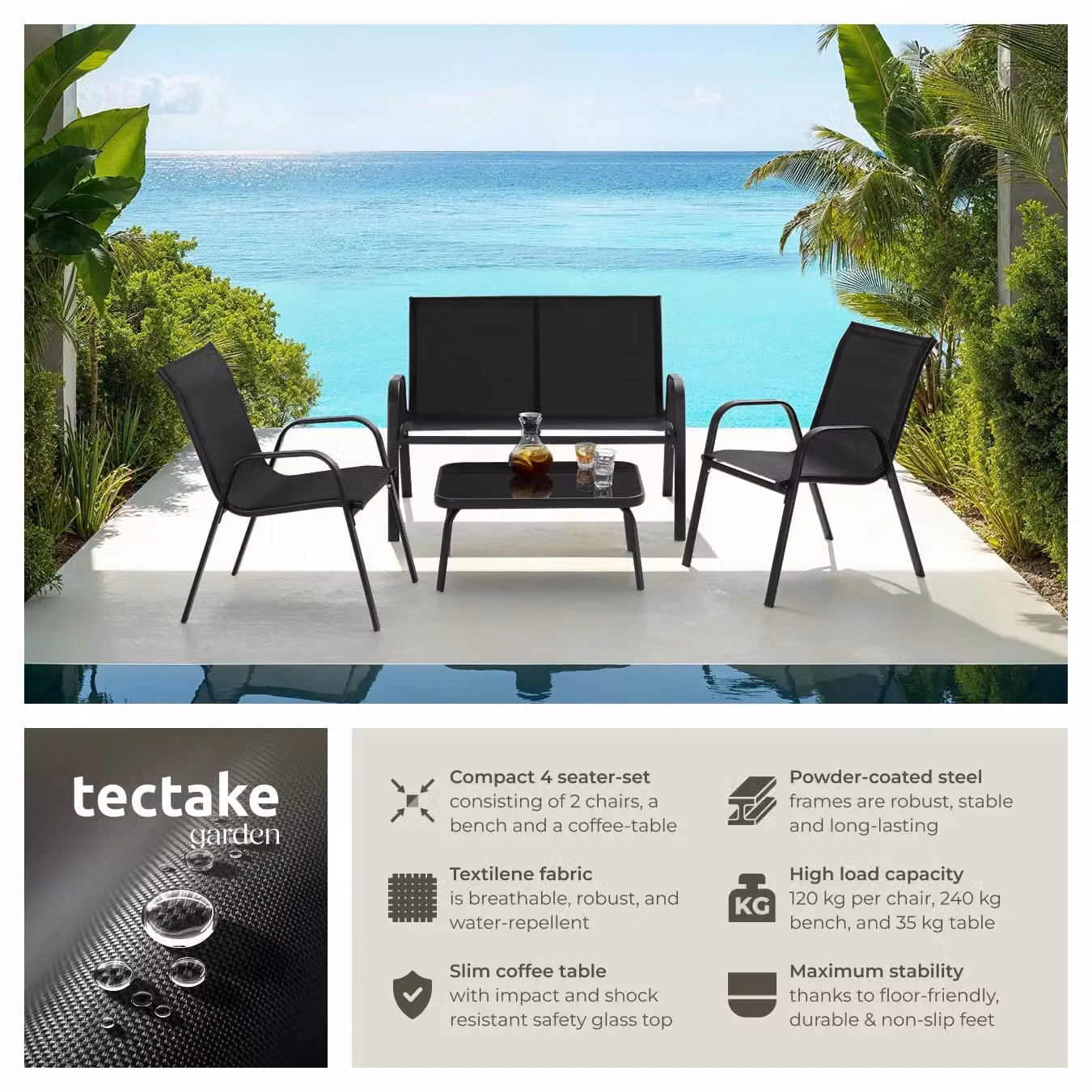 tectake Nora Garden Furniture Set in Matt Black for 4 People – 2