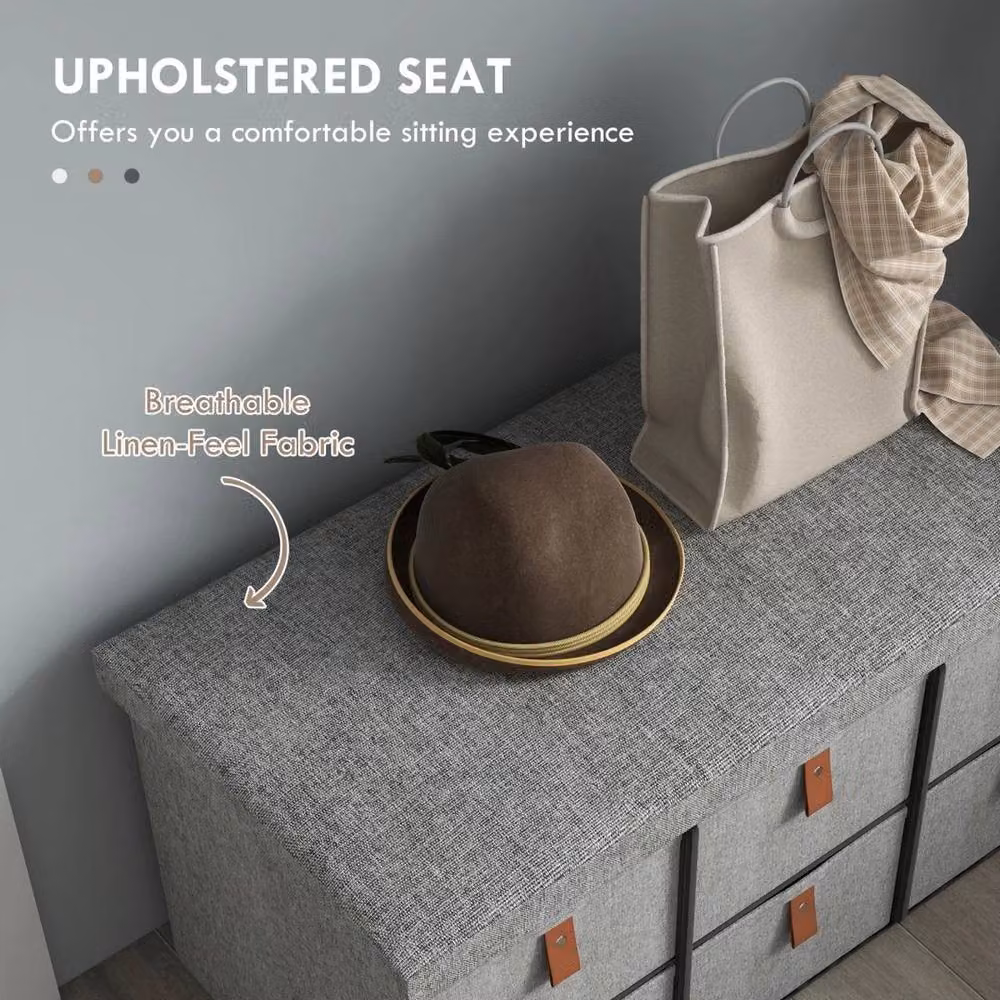 EONLION 6 Drawer Shoe Bench with Cushioned Grey Fabric Seat, Width: 100 cm – 3