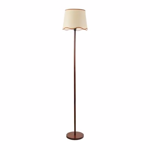 ValueLights Heather Dark Wood Single Stem Floor Lamp with Scallop Edge Tapered Fabric Shade in Burnt Orange – 1