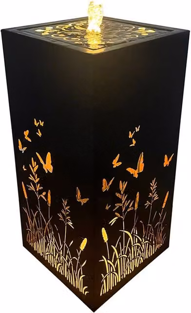 Primrose Wild Meadow and Butterfly Cut Out Metal Water Feature with LED Lights, Black, Height: 64 cm – 1