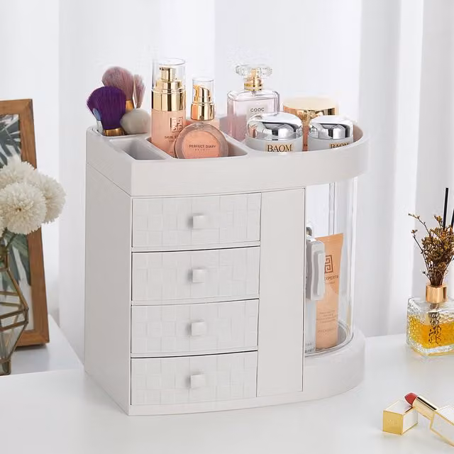 Livingandhome White Plastic Freestanding Makeup Cosmetic Organiser