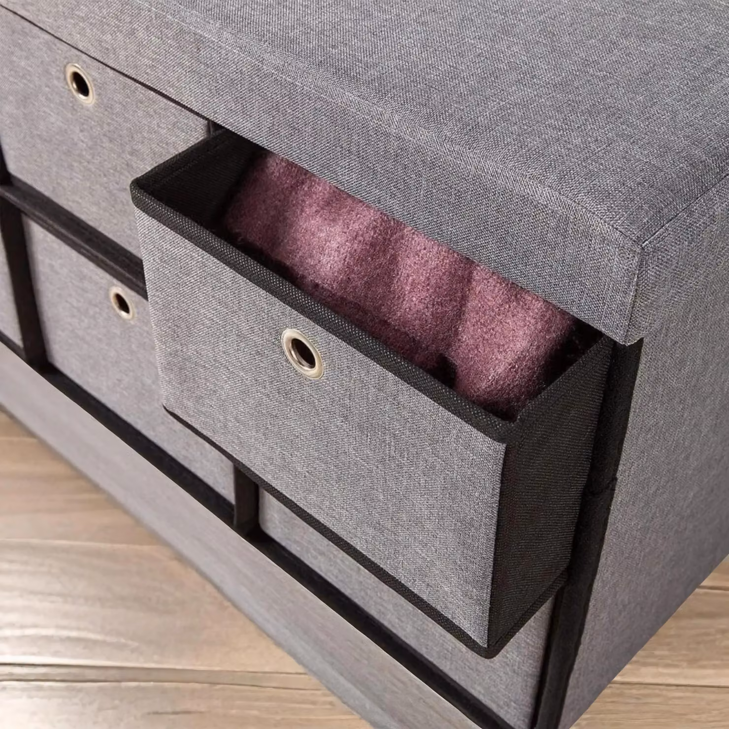 Pirlo Plush Grey Velvet Ottoman Storage Box with 6 Drawers W/D/H: 76 x 38 x 38 cm – 2